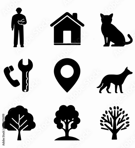Solid Vector Icons of Pet Adoption and Animal Shelter with Certificate, Building, and Rescued Pet Symbols
