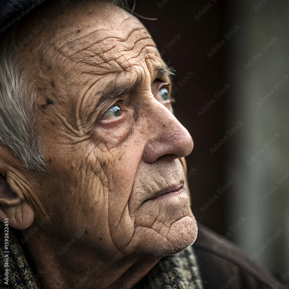 Obraz premium close up portrait of an elderly man with deep wrinkles