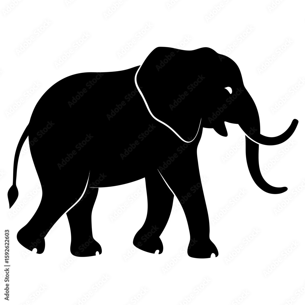 Fototapeta premium Silhouette of an elephant marching with raised trunk