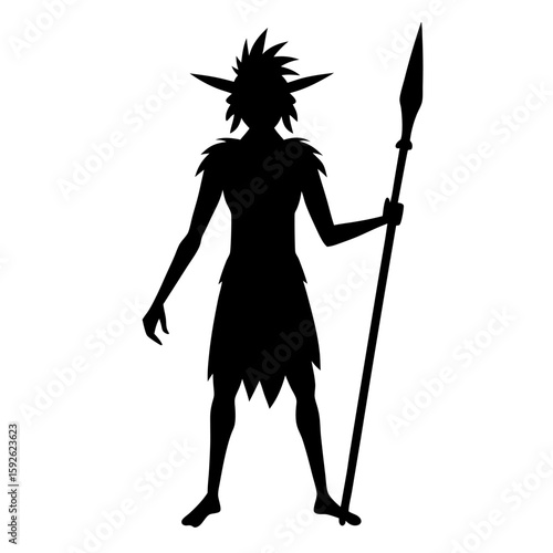 Tribal hunter silhouette with spear