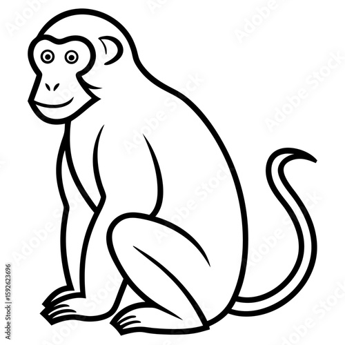 Line art baboon sitting sideways