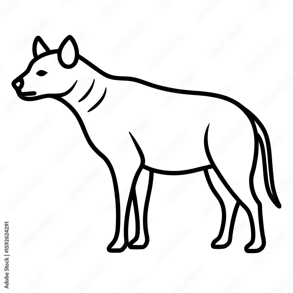 Fototapeta premium Alert hyena standing line art black and white illustration