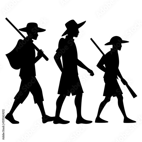 Silhouette of safari guides with rifle on an adventure