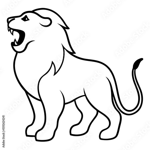 Bold line art of a roaring lion in black and white