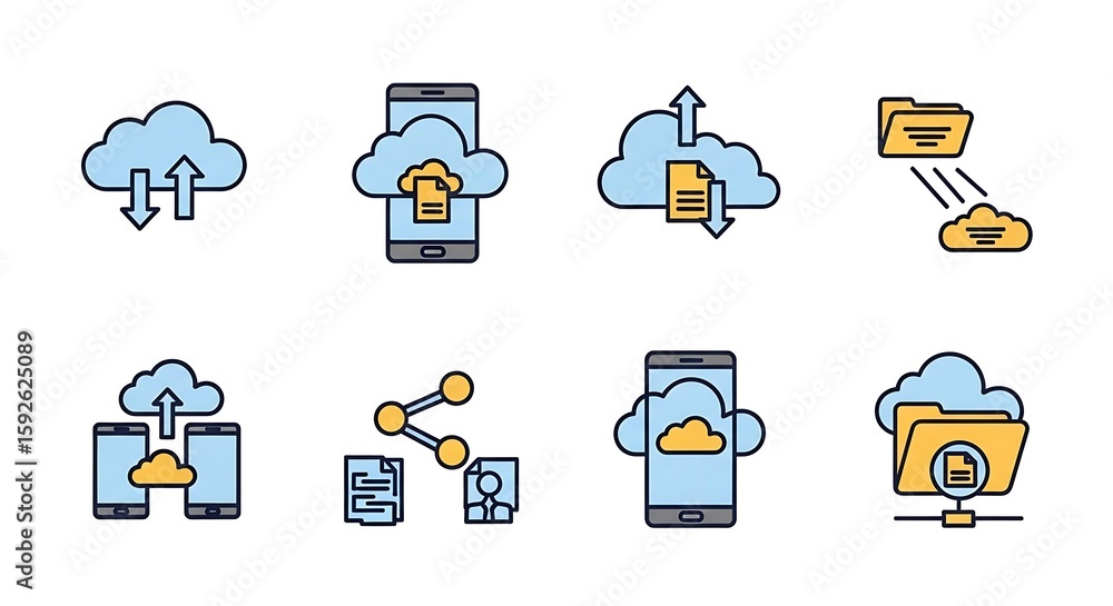 Obraz premium Cloud computing and data storage icons on white background