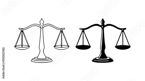 Justice Balance Scale Icons in Outline and Solid Black Vector Style