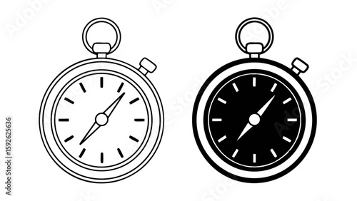 Stopwatch Timer Icons in Outline and Solid Black Vector Style