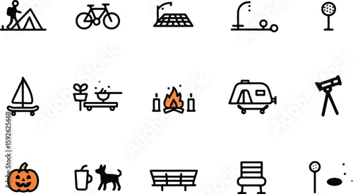 Outdoor activity icons for camping and recreation