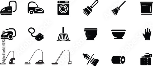 Collection of cleaning tools and appliances icons