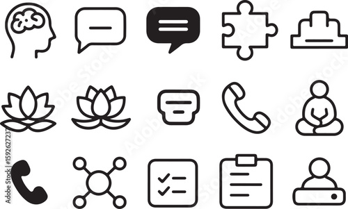 Collection of icons representing mental health and well being concepts