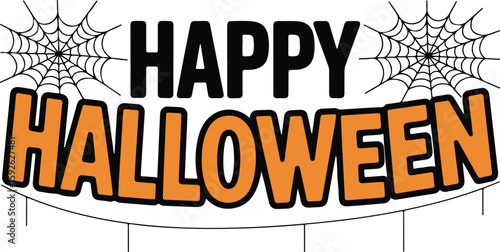 Happy Halloween Banner with Spiderwebs - Spooky Greeting