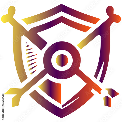Accurate archery symbols on a shield for a marksman club or professional archer's insignia