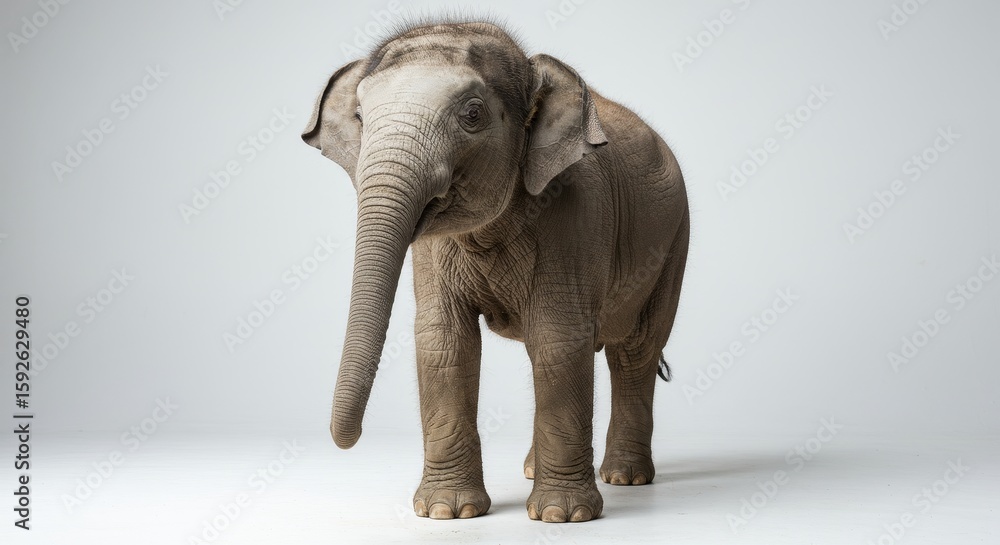 Obraz premium Young Asian Elephant Portrait - Adorable baby elephant, isolated, wildlife, nature, endangered species. Symbolizing innocence, wisdom, strength, gentleness, and preservation