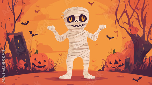 Adorable Halloween Mummy Character Illustration