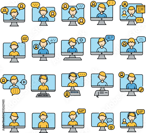 Online Communication: A vibrant collection of icons representing the essence of online communication and virtual interaction