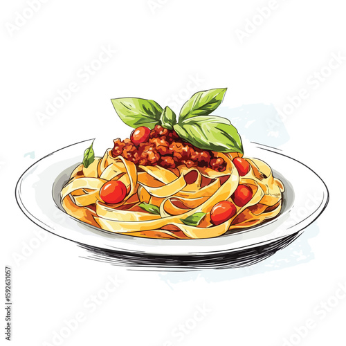 Detailed Sketch Tagliatelle Bolognese White Background