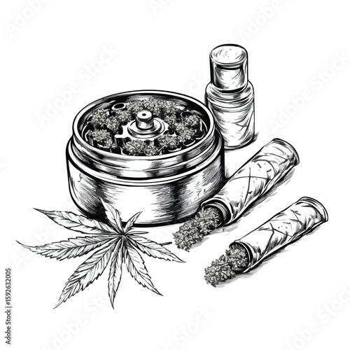 Hand-drawn Weed Grinder Sketch on White Background