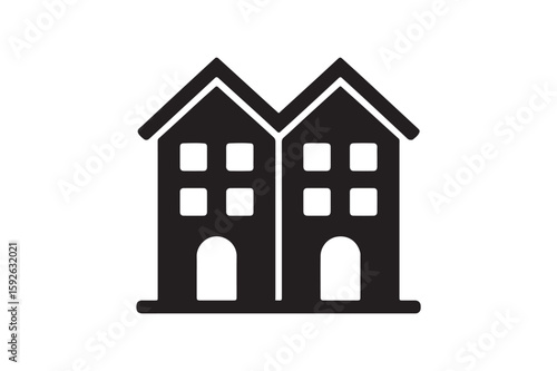 Townhouse icon silhouette vector with white background