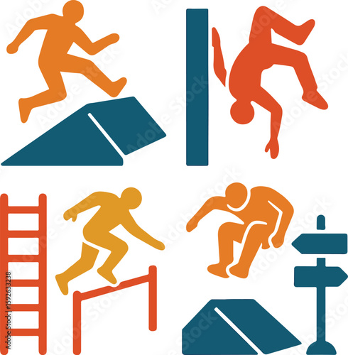 Parkour Silhouette Icons – Extreme Urban Sport Vector Set

