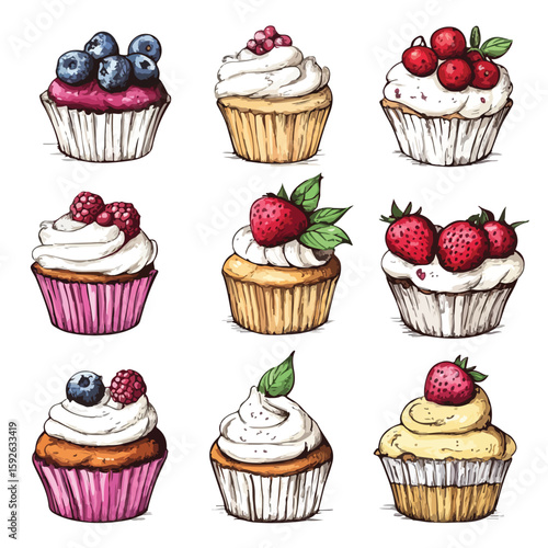 Hand-drawn Cupcake Sketch Set