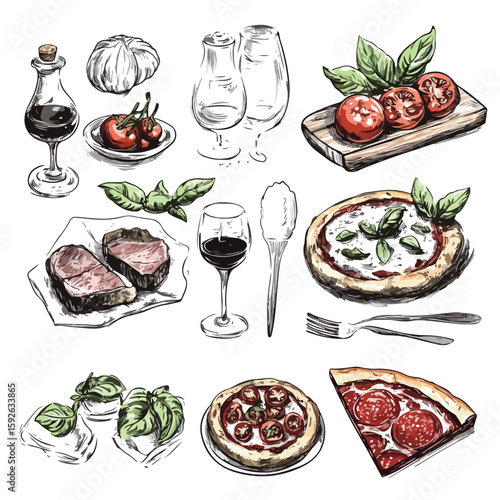 Italian Cuisine Sketch Set: Bruschetta