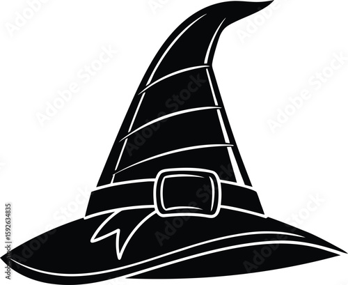 Hat, Witch, Halloween, Magic, Wizard, Costume, Icon, Pointed, Buckle, vector, silhouette