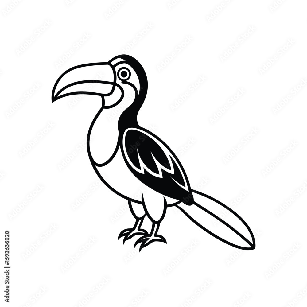 Fototapeta premium A hornbill line art silhouette vector illustration on white background