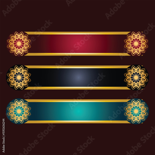 Set of decorative luxury golden arabic islamic banner title frame background gold text box clipart