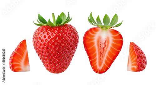 Isolated Fresh Strawberries and Slices