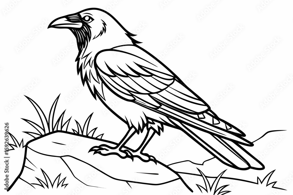 Fototapeta premium coloring page line art the thrush black vector