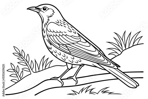 coloring page line art the thrush black vector