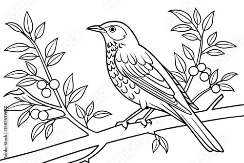 coloring page line art the thrush black vector