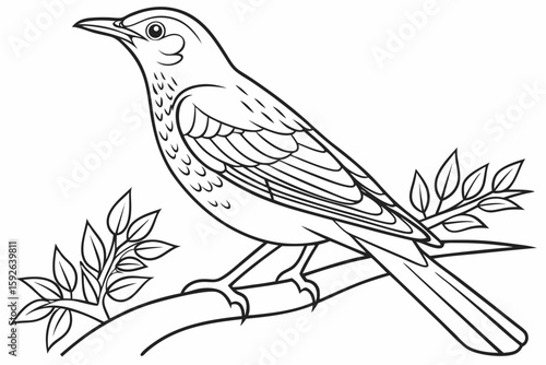 coloring page line art the thrush black vector