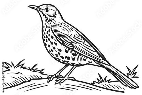 coloring page line art the thrush black vector