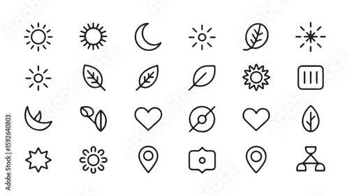 Minimalist Nature and Weather Icon Set - Black Outline Vector Design

