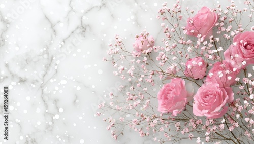 Delicate pink flowers on marble
