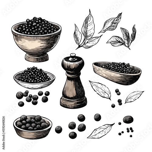 Hand-drawn Black Pepper Set