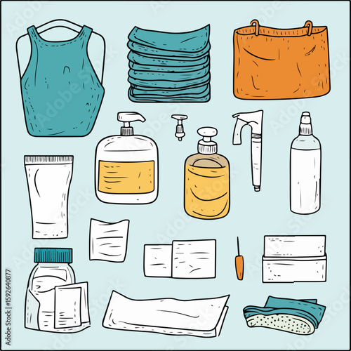 Hand-Drawn Protective Measure Tools Set