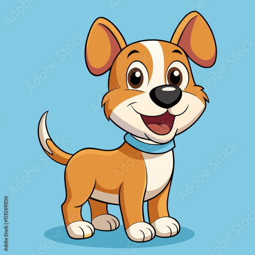 A cute brown puppy vector illustration features a happy cartoon animal character with a funny tail, isolated like baby art for pet lovers