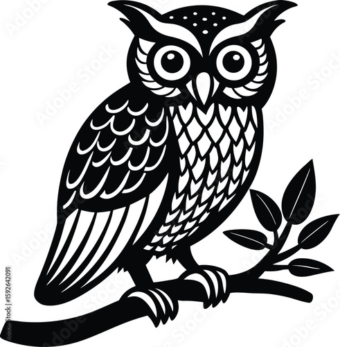 Cute owl perched on a tree branch for coloring fun