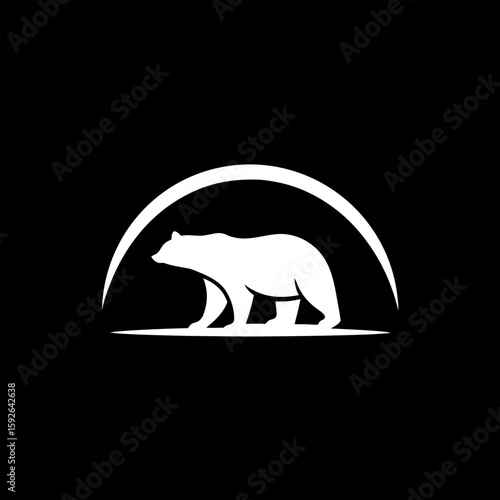 Bold bear emblem icon on black background, great for hunting logos, nature brands, or survival product labels.