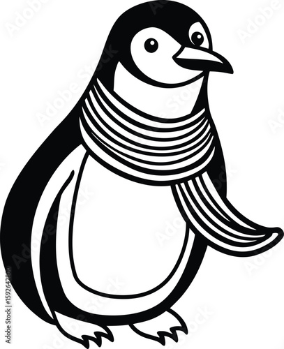 Cute penguin wearing a cozy scarf coloring page design