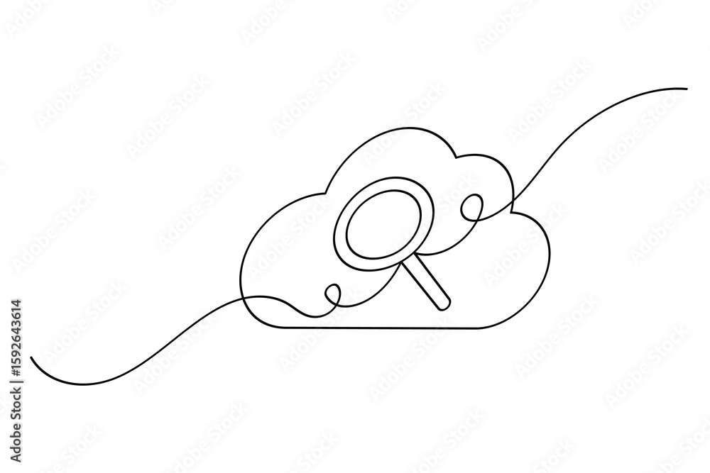 Obraz premium Search icon continuous one line drawing and minimalist style isolate outline illustration