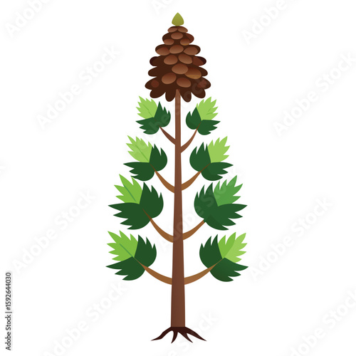 A majestic tall pine tree with classic needle-like leaves and sturdy pinecones, embodying the resilience of evergreen forests.