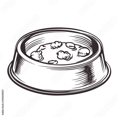 Pet Food Bowl Sketch on White Background