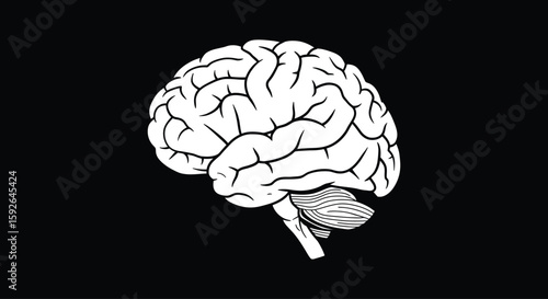 Human Brain Illustration on Dark Background - AI Generative
