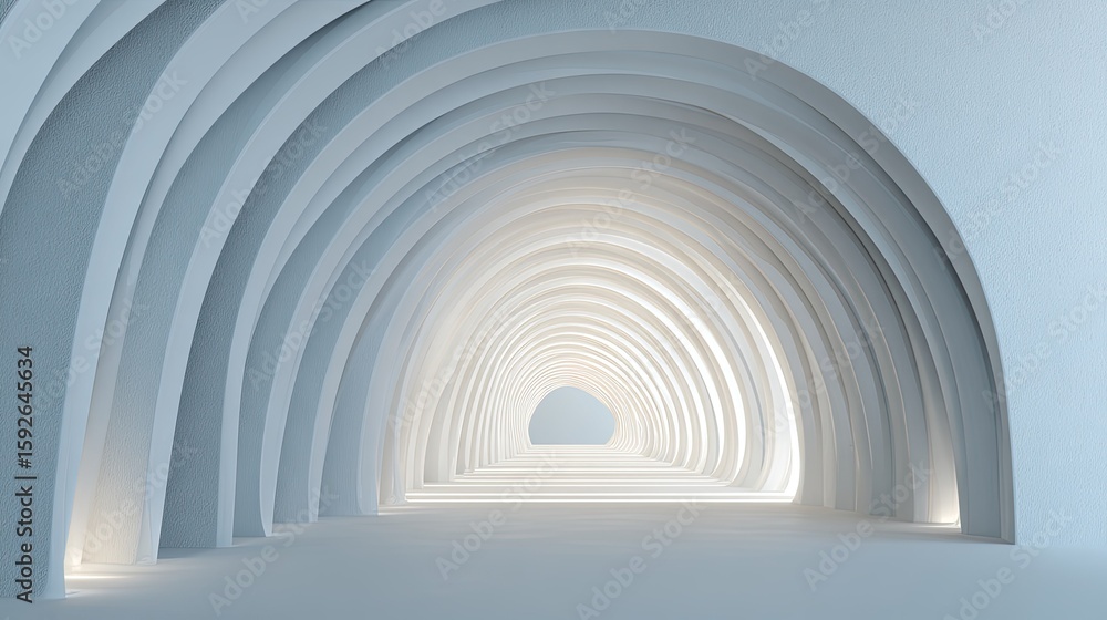 Obraz premium White arched tunnel, light at end