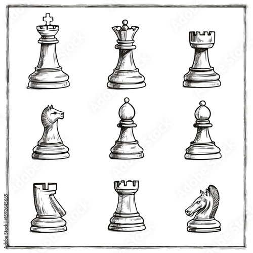 Chess Sketch Set on White Background