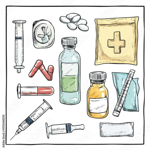 Medical Patch Plaster Glass Sketch Set