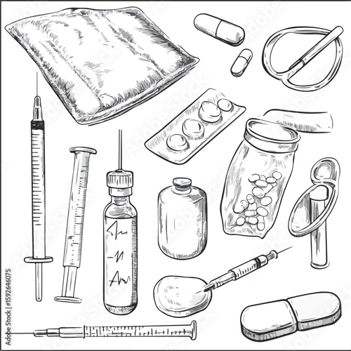 Medical Patch Plaster Glass Sketch Set